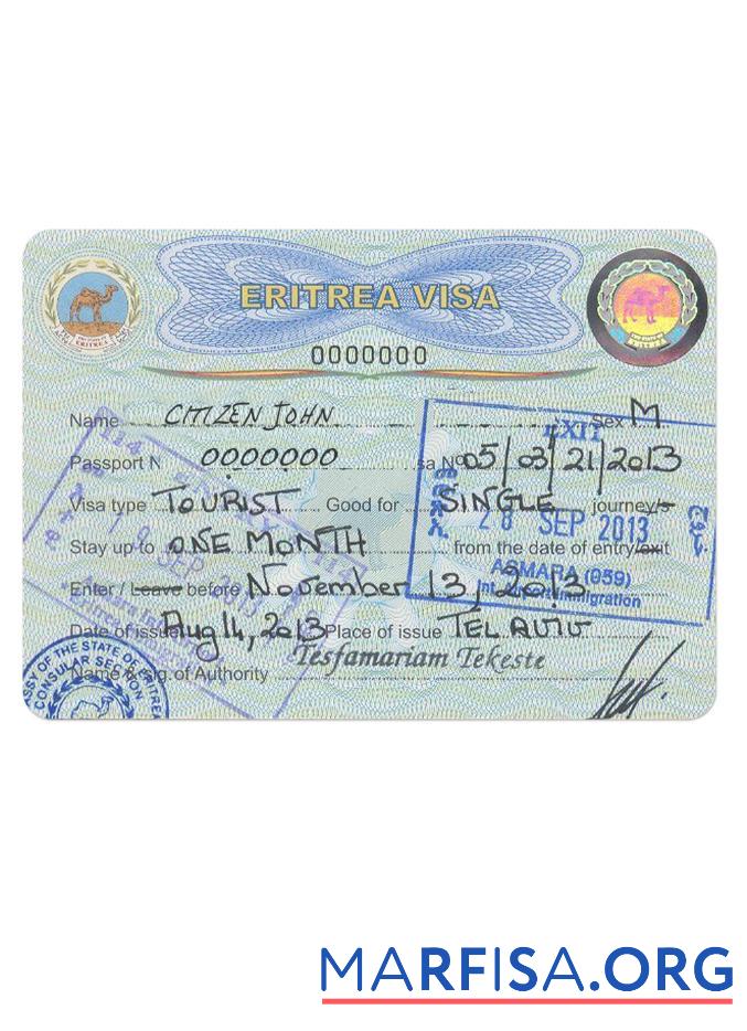 Printable Eritrea Visa version 2 download for verification